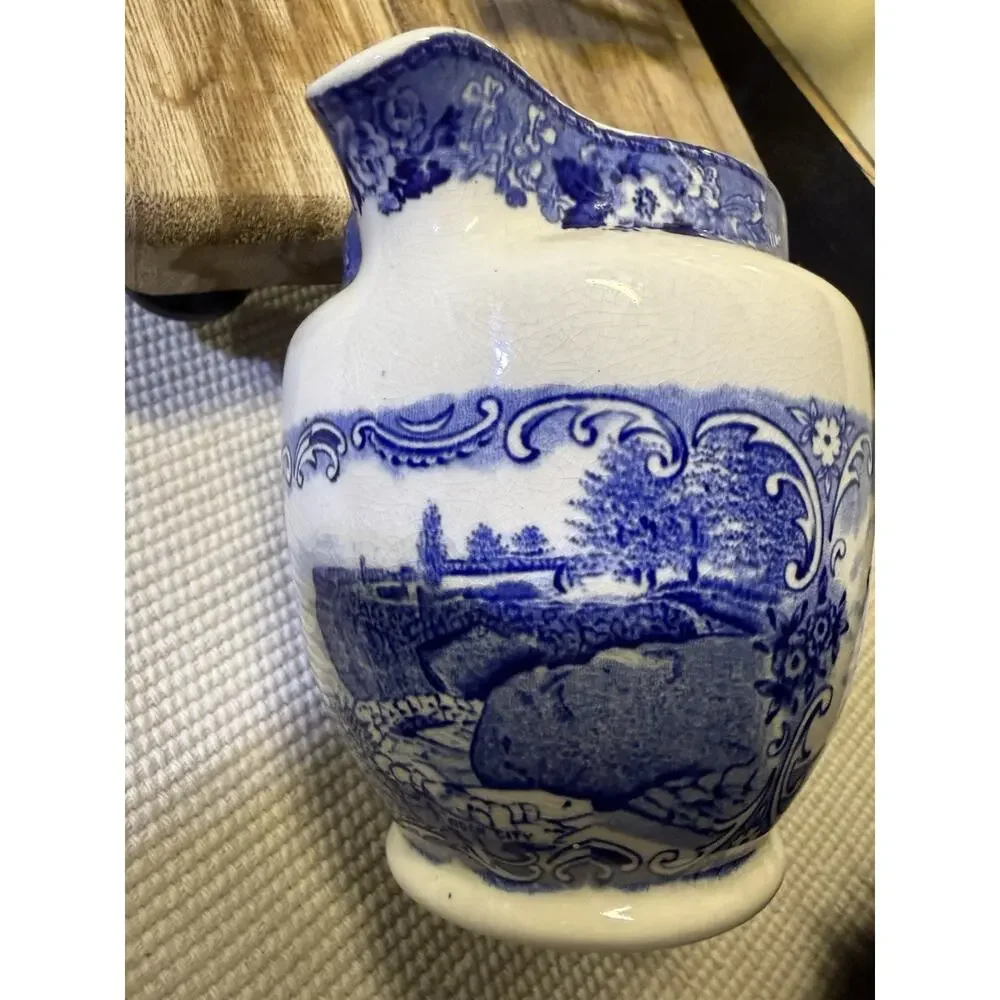 Vintage Olde English Staffordshire Rock City Garden Blue Transferware 4” H